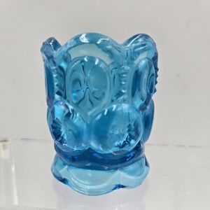 Vintage L.E. Smith Cobalt Blue Moon And Stars Toothpick Holder Glass Green Glow